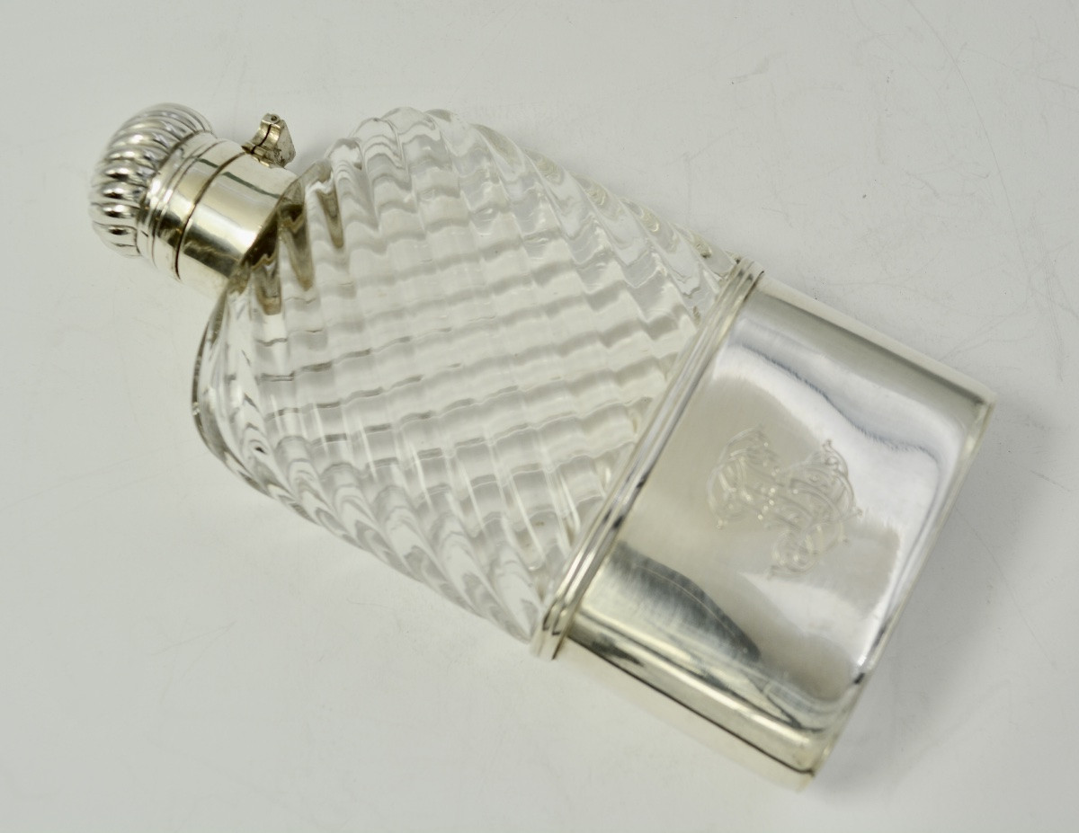 Glass And Silver Flask, Belgium Circa 1900-photo-1