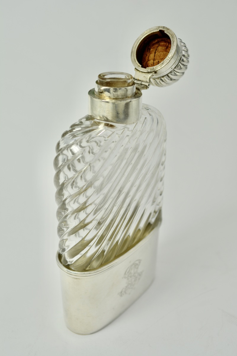 Glass And Silver Flask, Belgium Circa 1900-photo-3