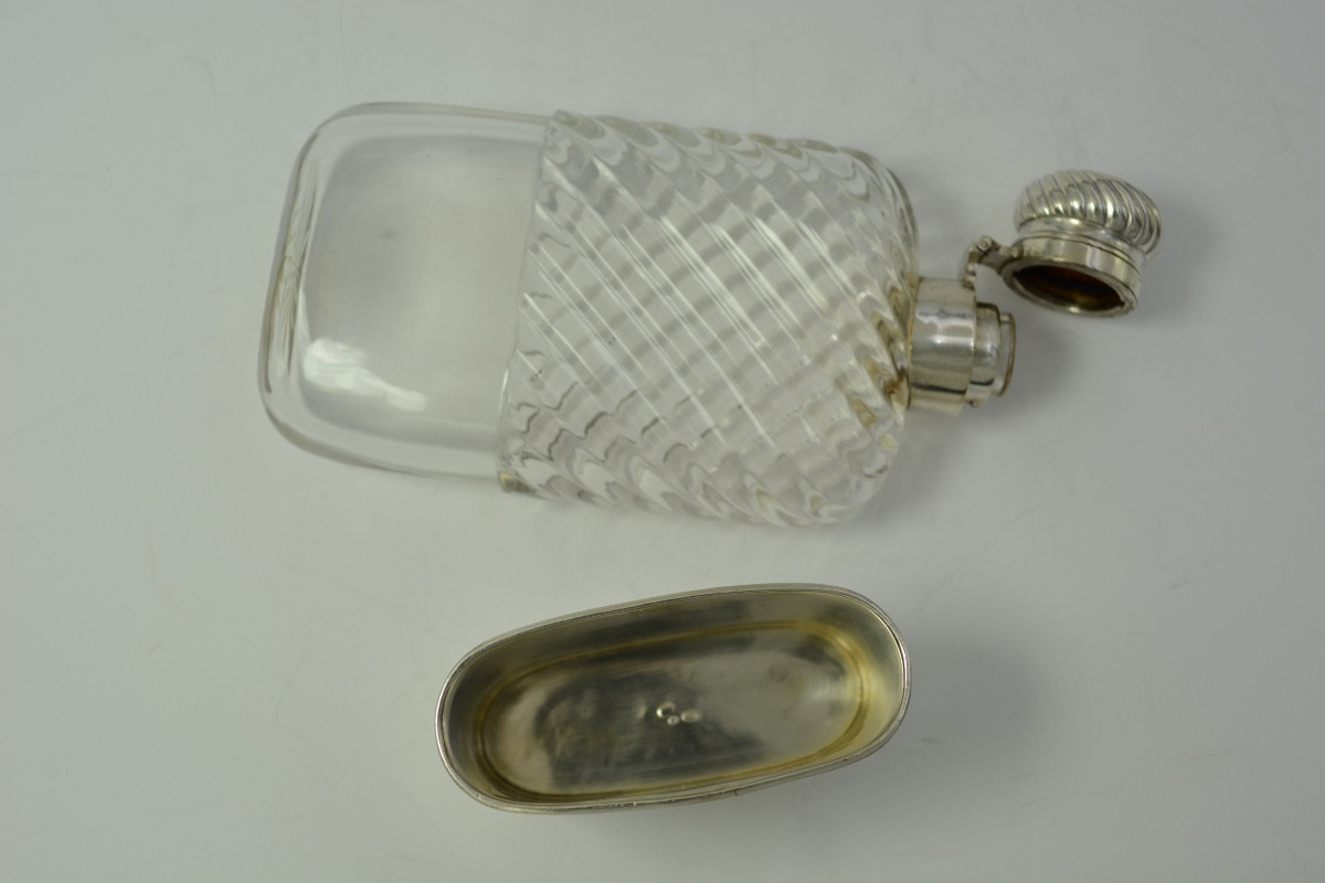 Glass And Silver Flask, Belgium Circa 1900-photo-7