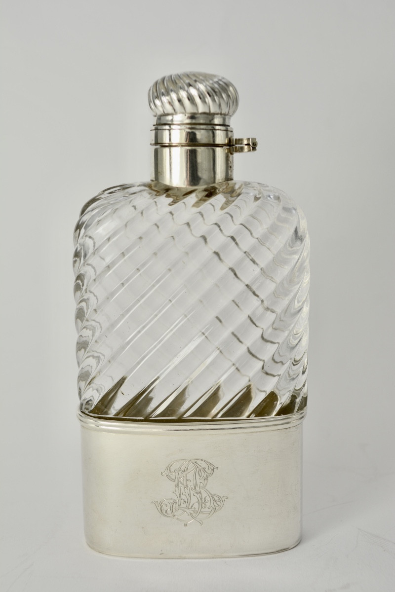Glass And Silver Flask, Belgium Circa 1900