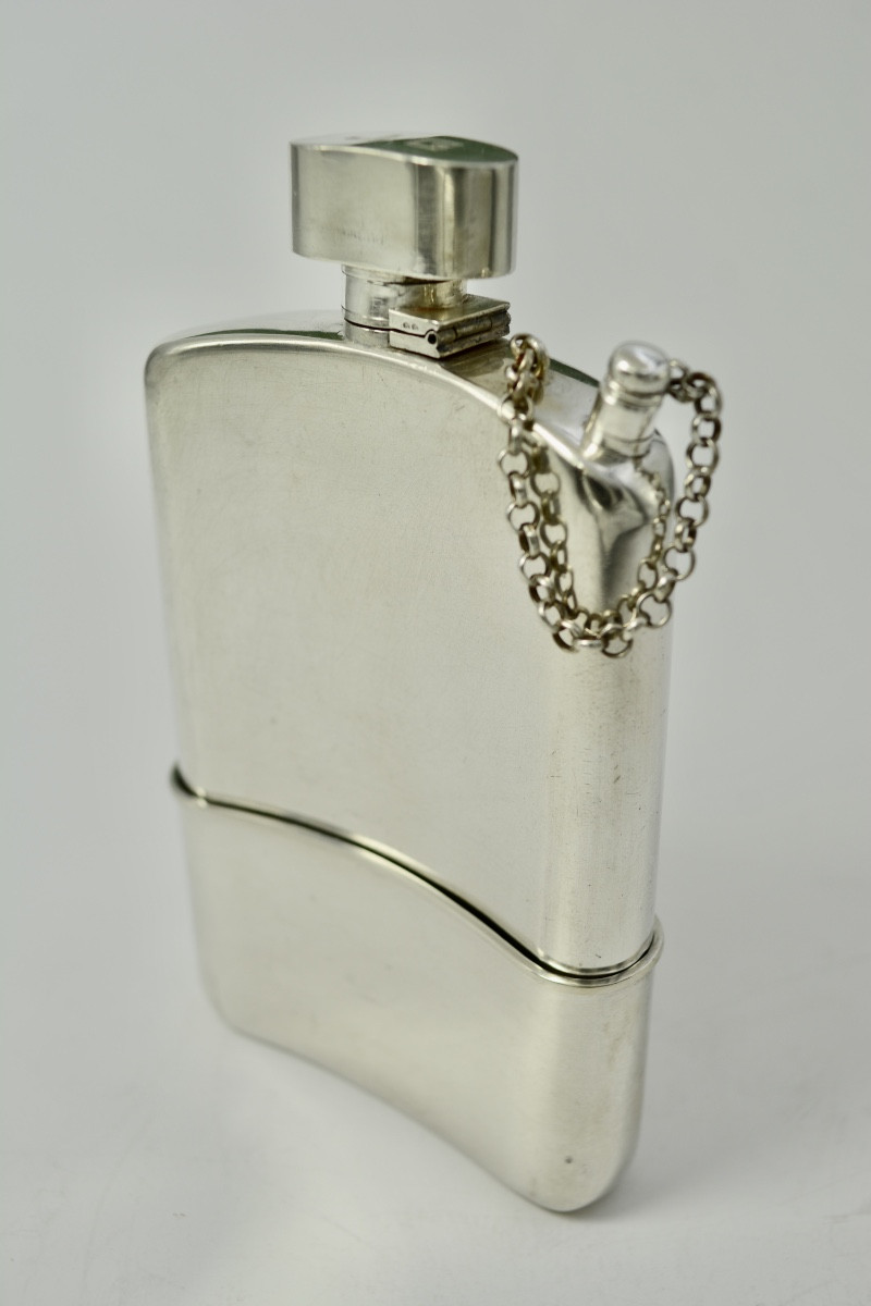 Silver Alcohol Flask, France Circa 1900