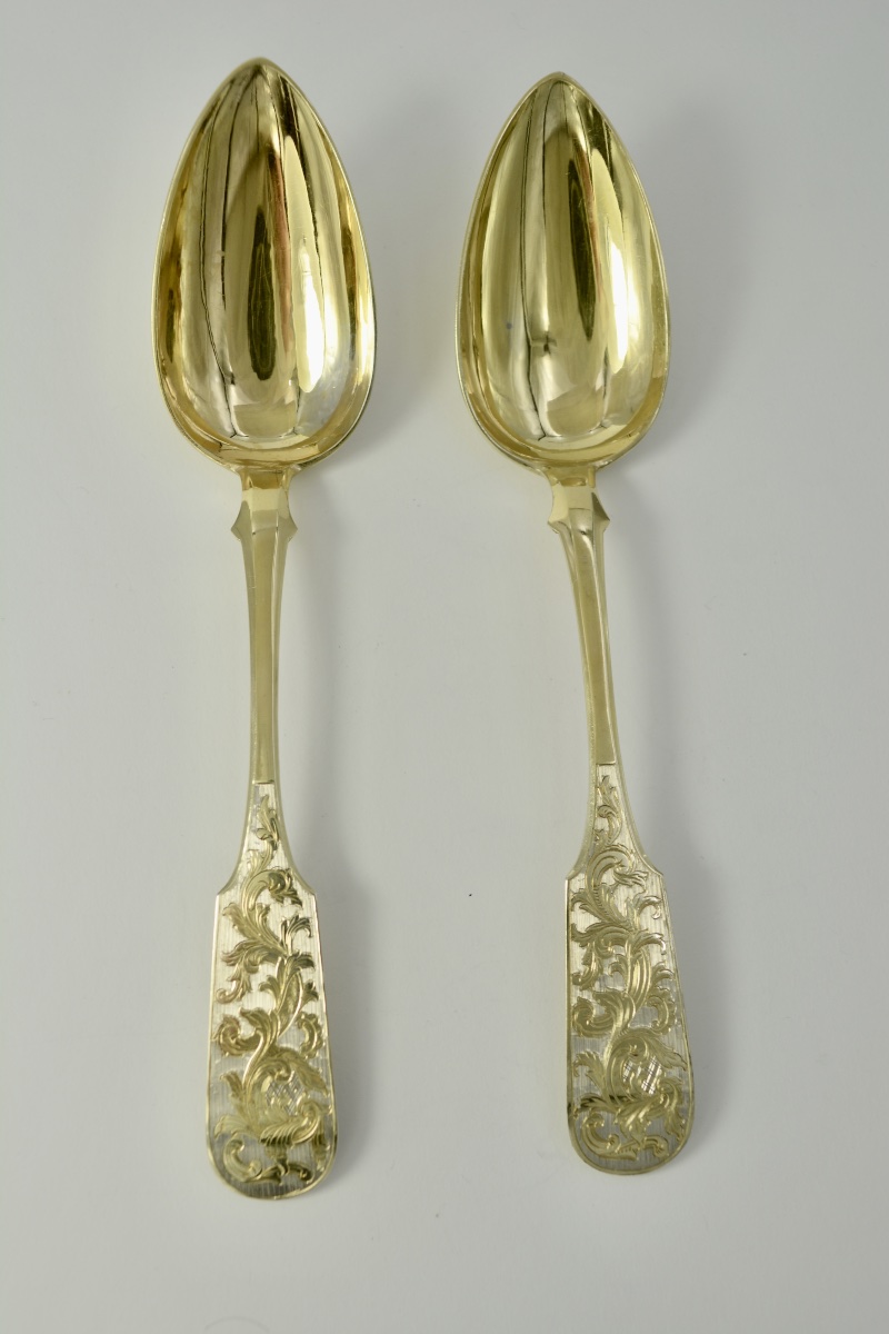 Russie vers 1849. Paire  de cuillères en argent doré. -photo-3