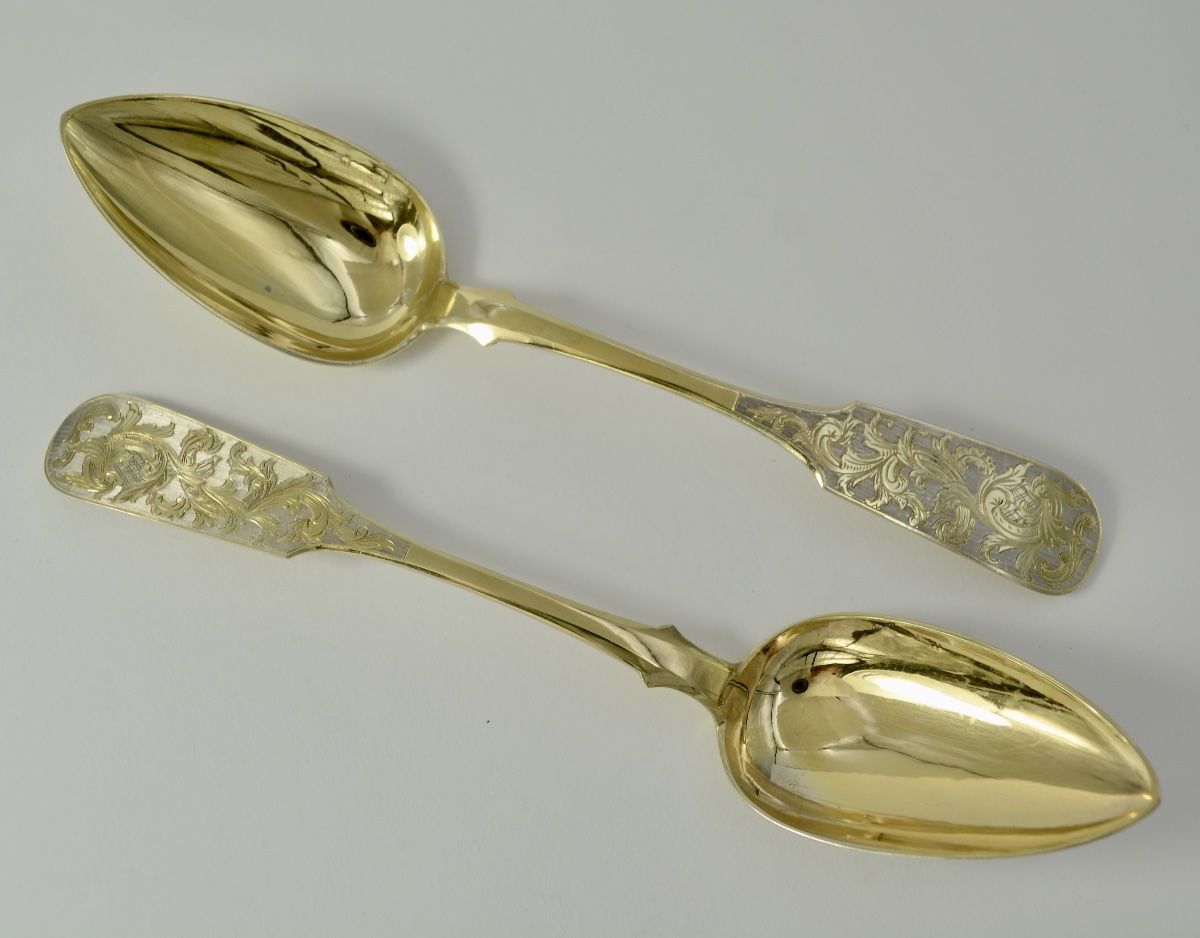 Russie vers 1849. Paire  de cuillères en argent doré. -photo-4