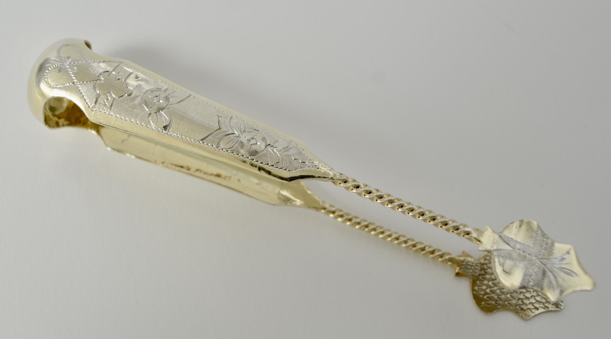 Russia Late 19th Century . Gilt Silver Sugar Tongs.-photo-2