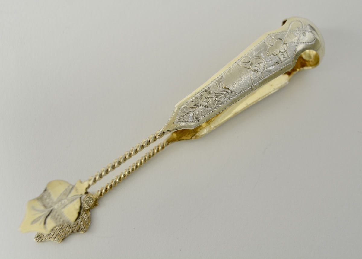 Russia Late 19th Century . Gilt Silver Sugar Tongs.-photo-4