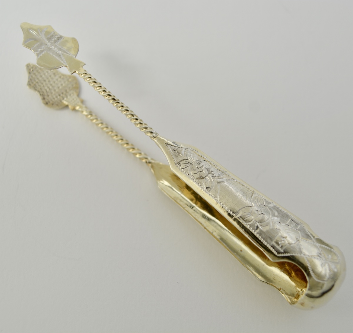 Russia Late 19th Century . Gilt Silver Sugar Tongs.-photo-1