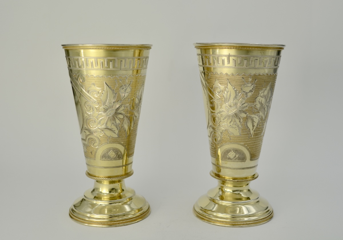 Russia, Circa 1900. Pair Of Gilt Silver Cups. -photo-2