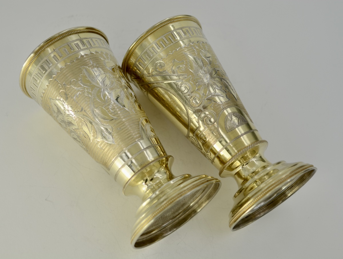Russia, Circa 1900. Pair Of Gilt Silver Cups. -photo-2