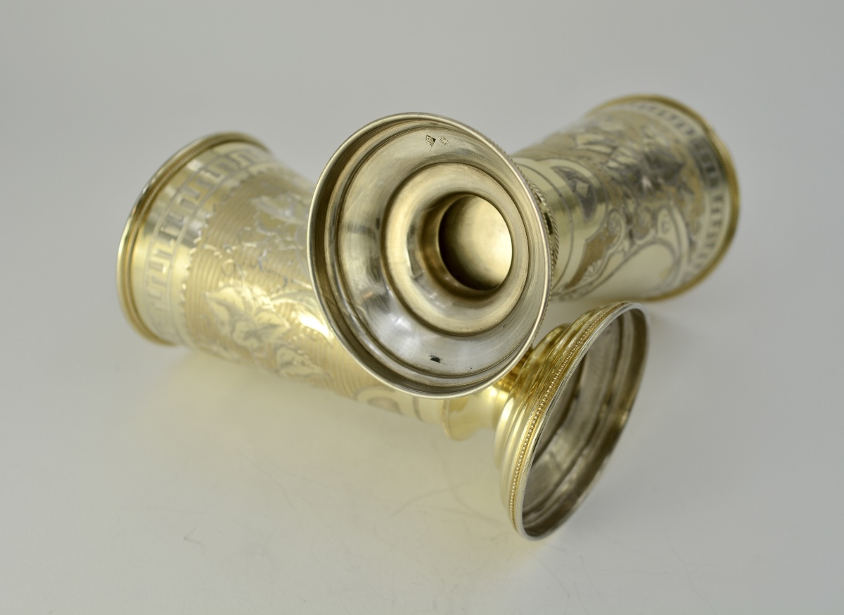 Russia, Circa 1900. Pair Of Gilt Silver Cups. -photo-3