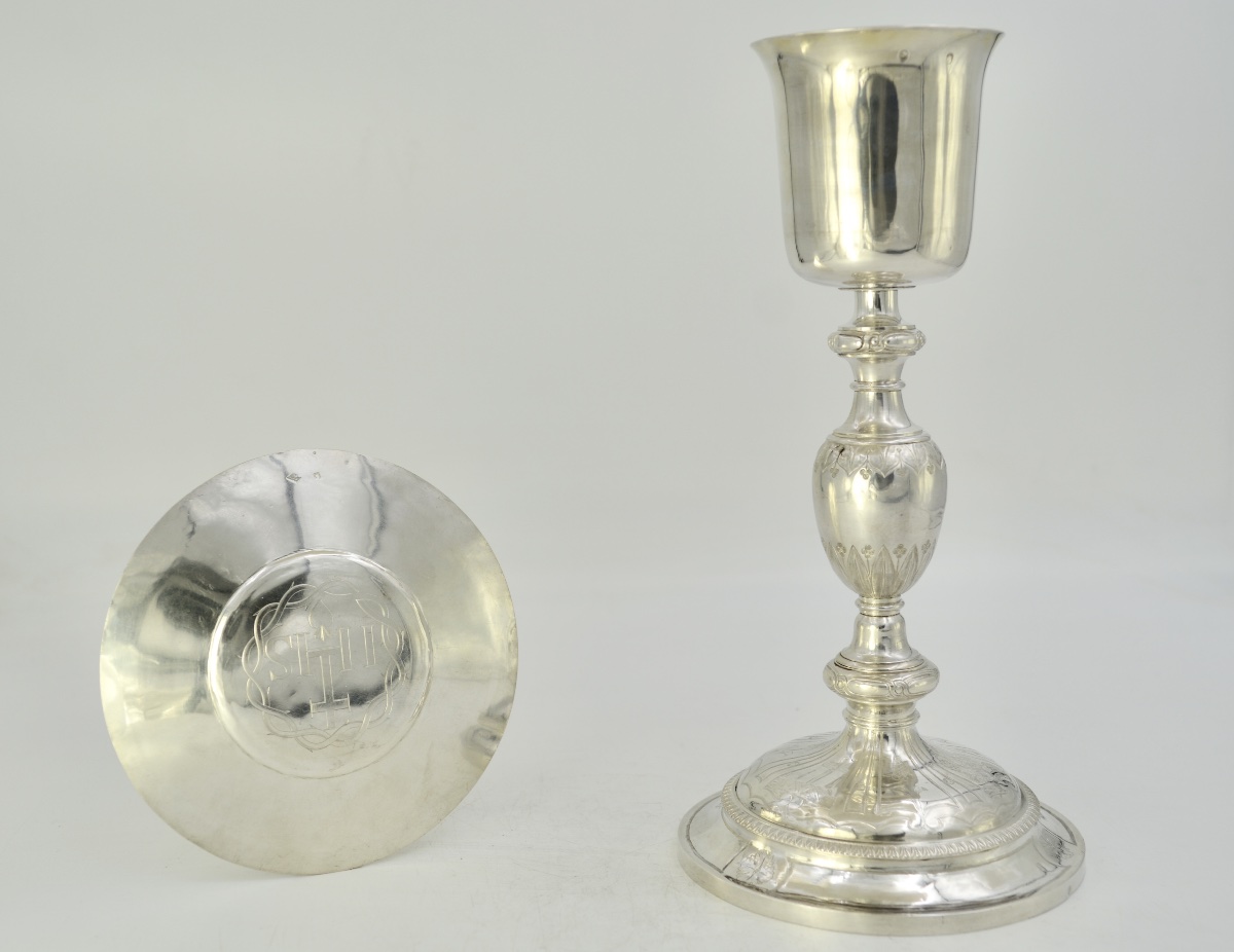 Silver Chalice And Paten, France, 19th Century. 