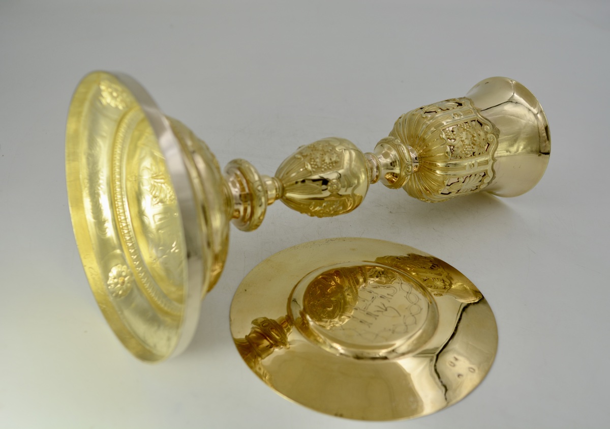 Calice et patene argent doré. France XIXe siecle;-photo-1