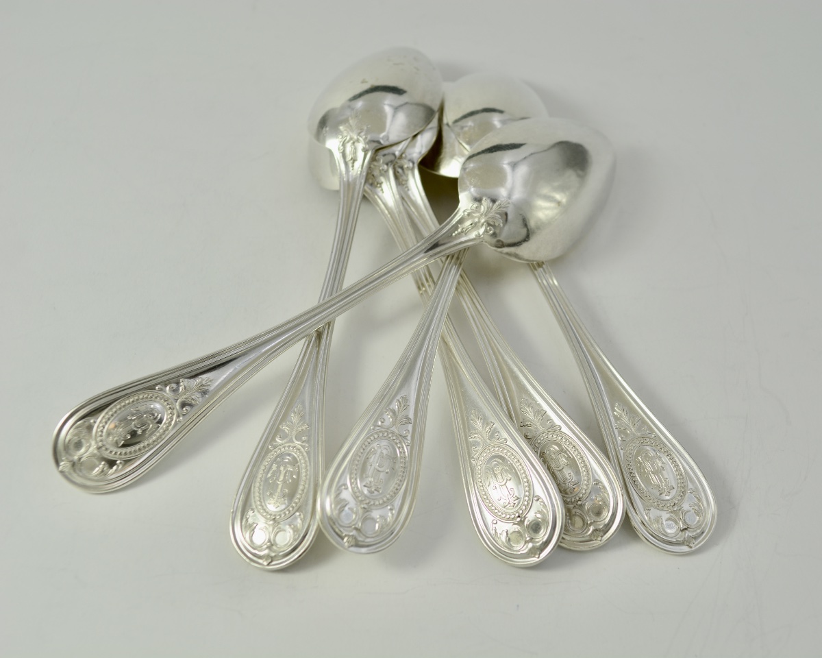 Six Silver Place Settings, France, 19th Century -photo-5