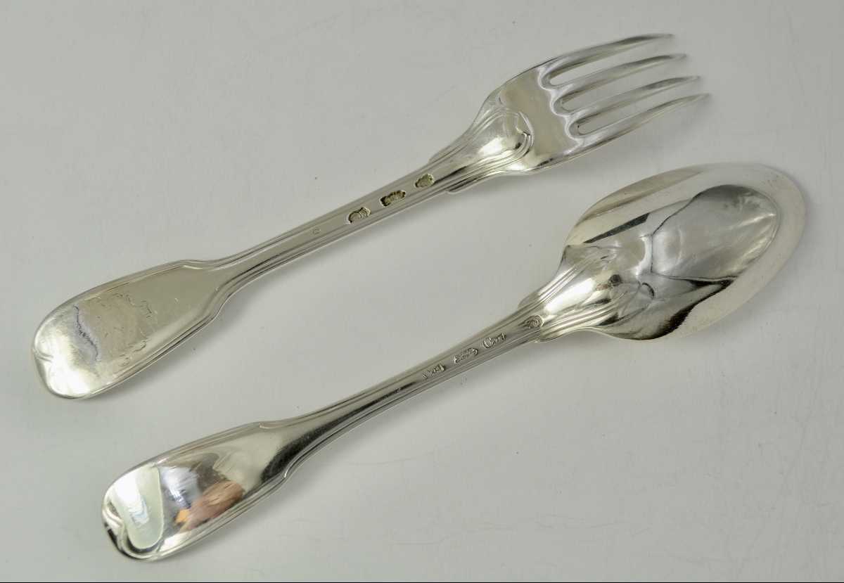 Cuillère  et une fourchette en argent France XVIII eme siecle -photo-3