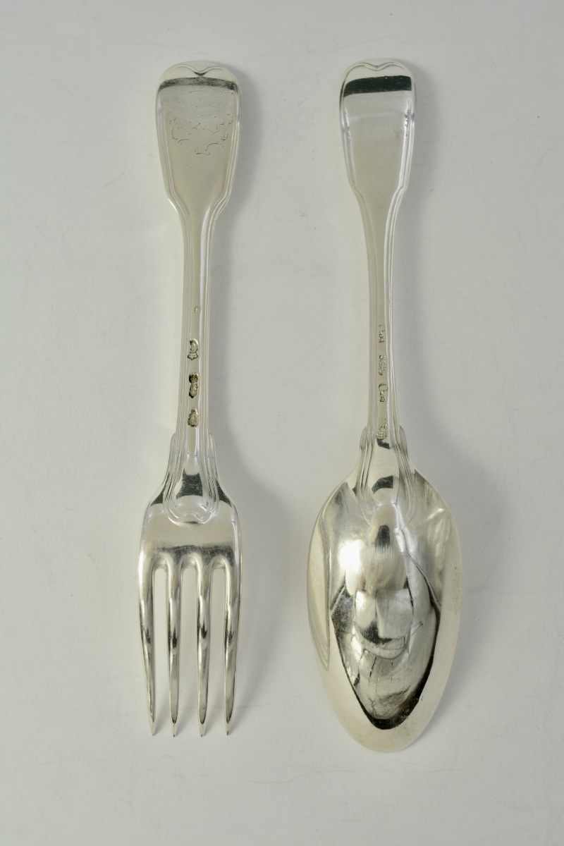 Cuillère  et une fourchette en argent France XVIII eme siecle -photo-1