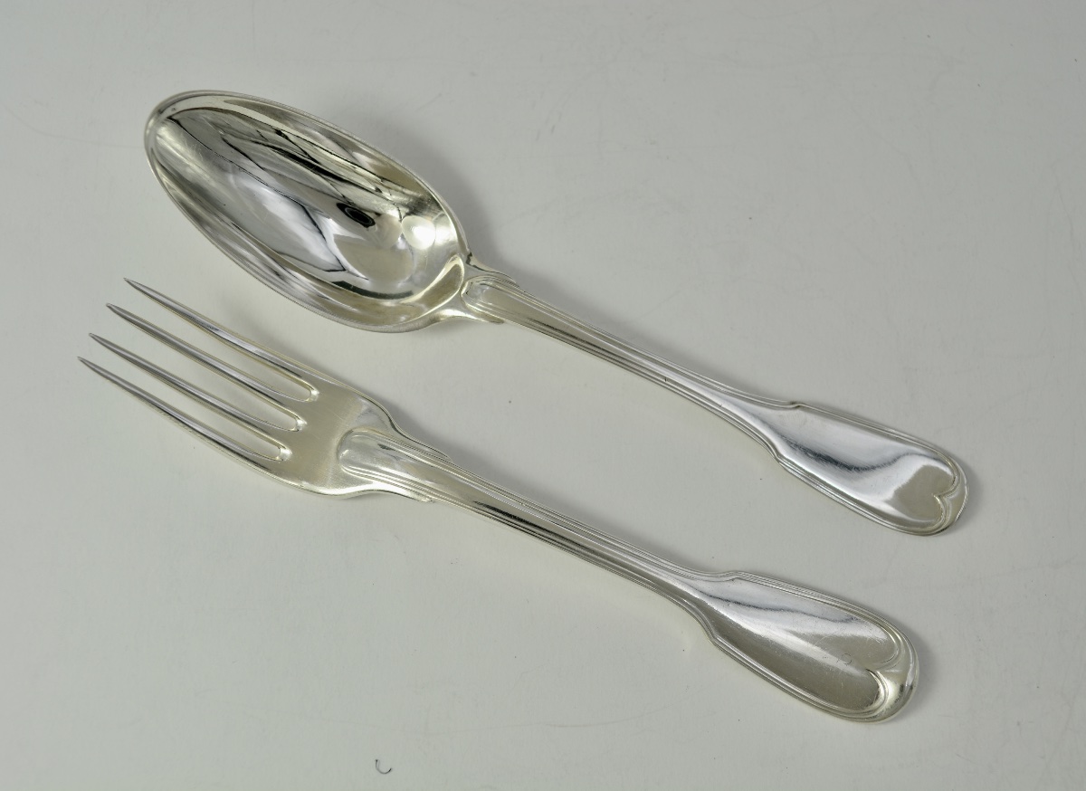 Cuillère  et une fourchette en argent France XVIII eme siecle 