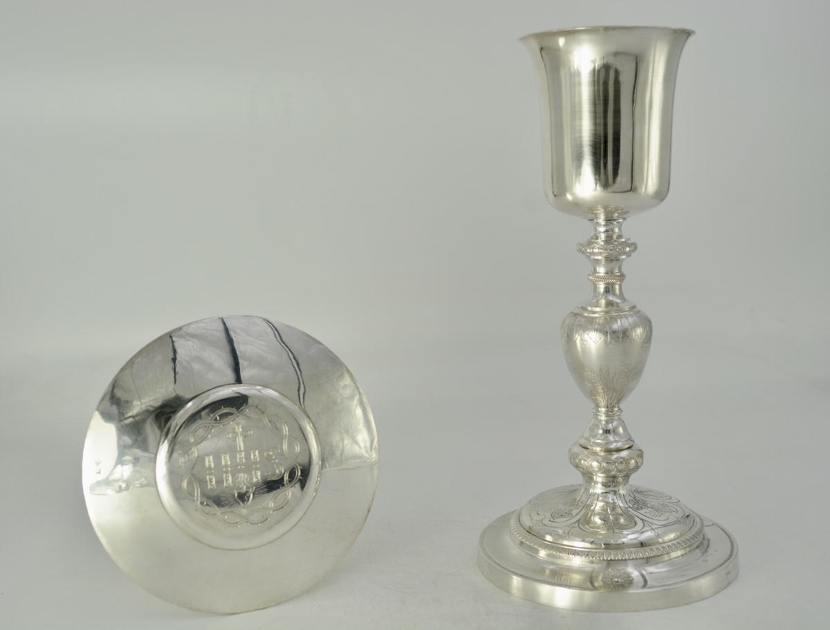 Calice et patene en argent France XIXe siecle . -photo-2