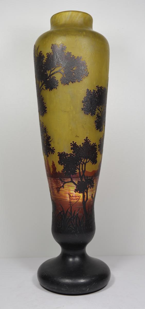 Daum France Large Vase On Pedestal In Glass Paste