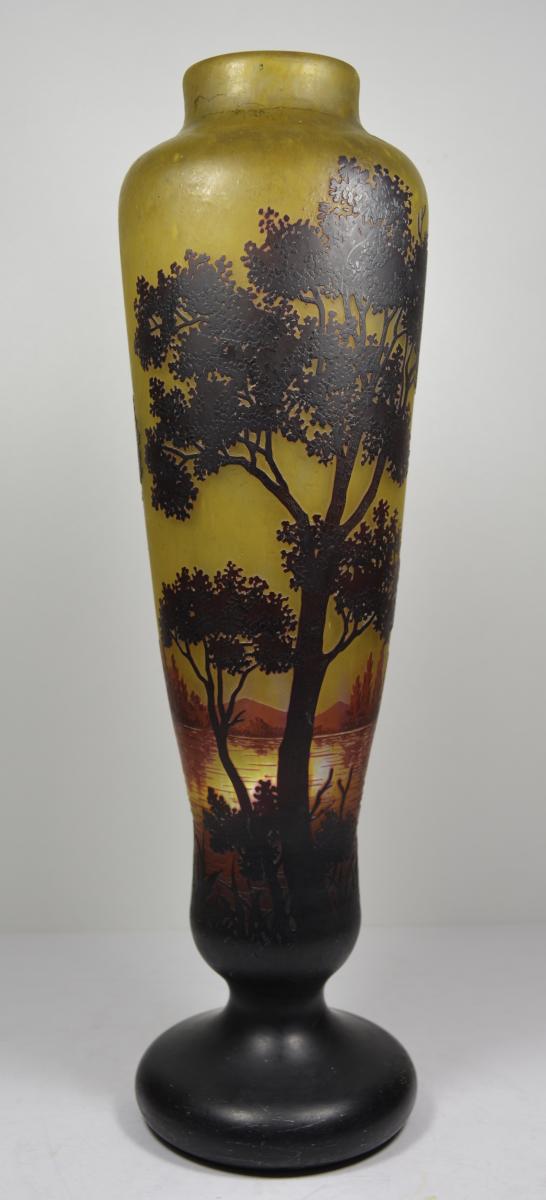 Daum France Large Vase On Pedestal In Glass Paste-photo-2