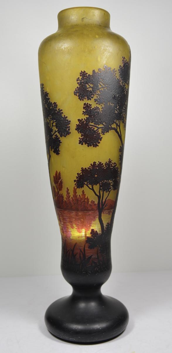 Daum France Large Vase On Pedestal In Glass Paste-photo-3