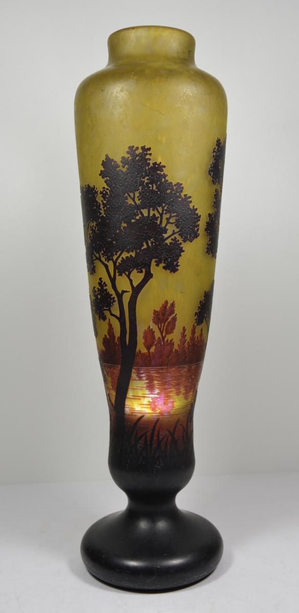 Daum France Large Vase On Pedestal In Glass Paste-photo-4