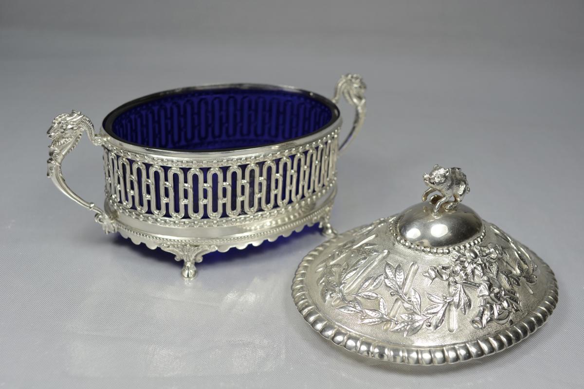 Indoor Terrine In Silver Crystal Blue France XIX