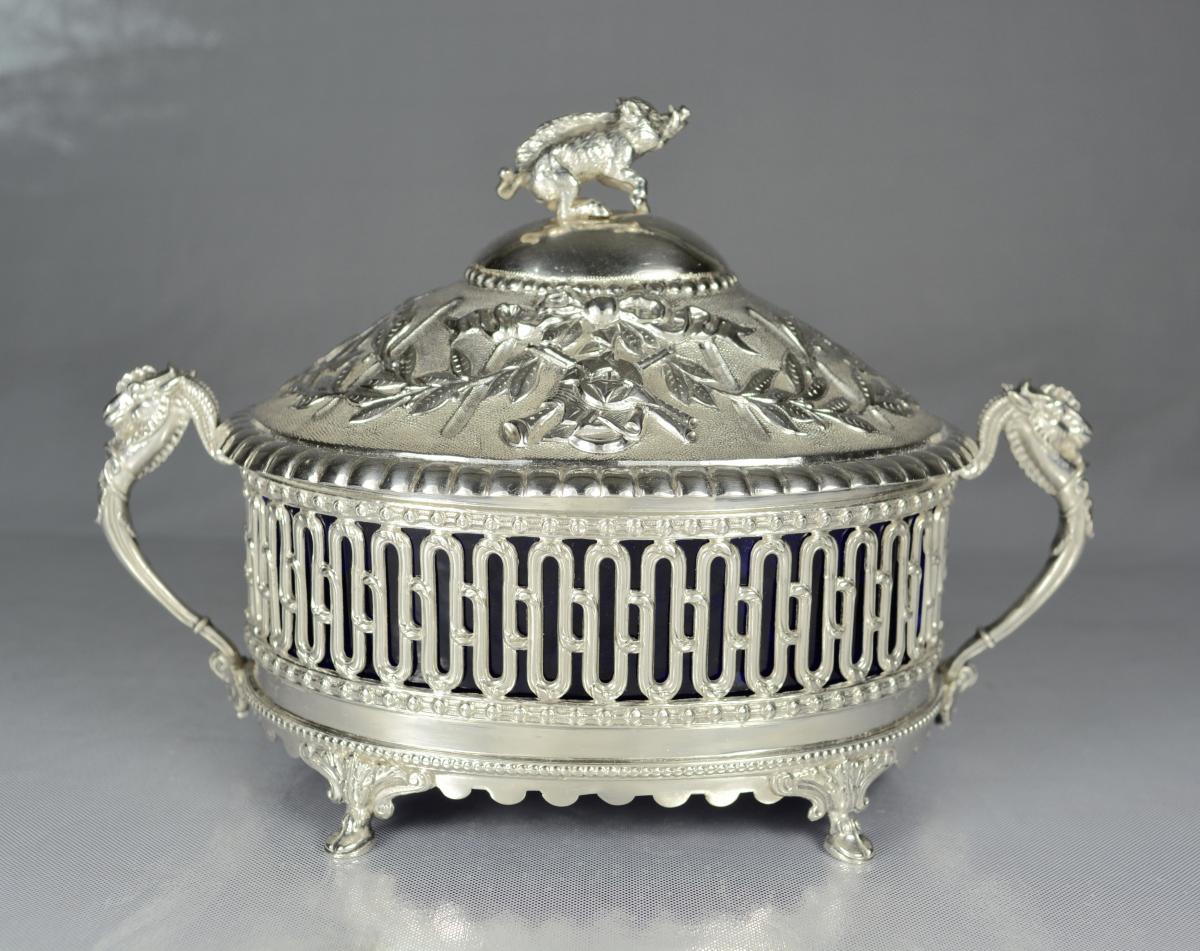 Indoor Terrine In Silver Crystal Blue France XIX-photo-2