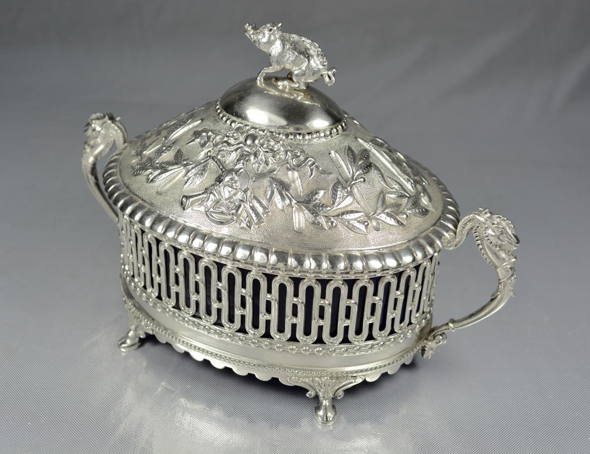 Indoor Terrine In Silver Crystal Blue France XIX-photo-3