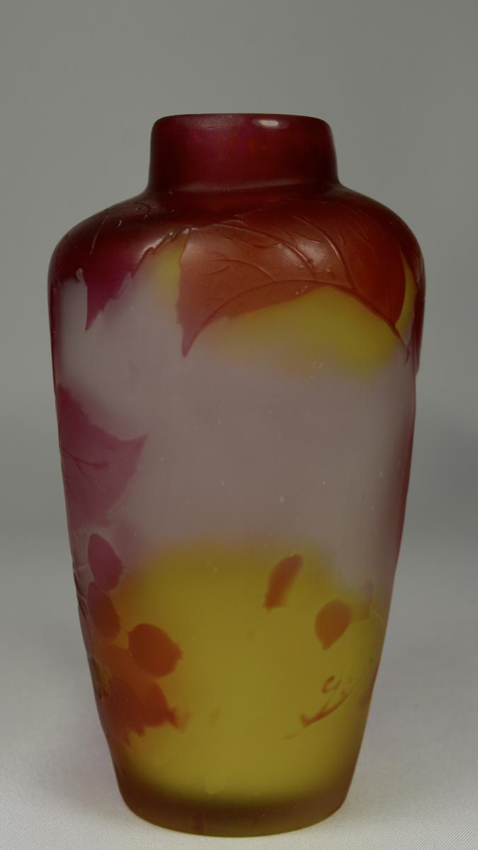 Gallé  Vase En Verre Multicouche Dégagé à l'Acide-photo-4