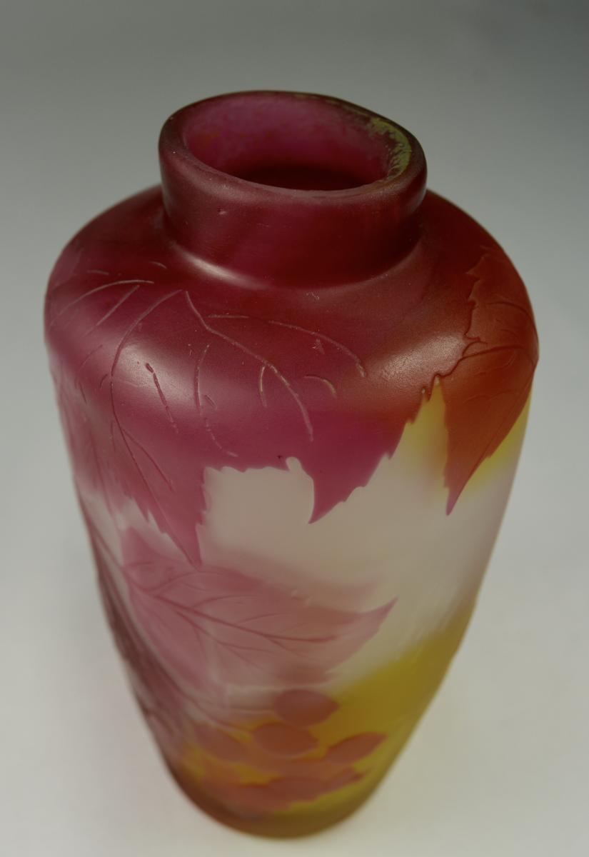 Gallé  Vase En Verre Multicouche Dégagé à l'Acide-photo-1