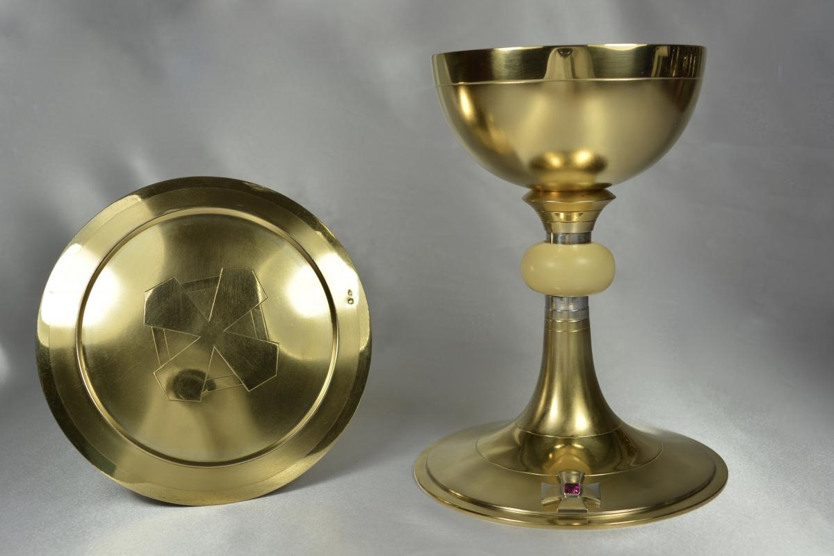 Chalice And Paten In Silver And Vermeil, Foreign Work Debut 20th Century