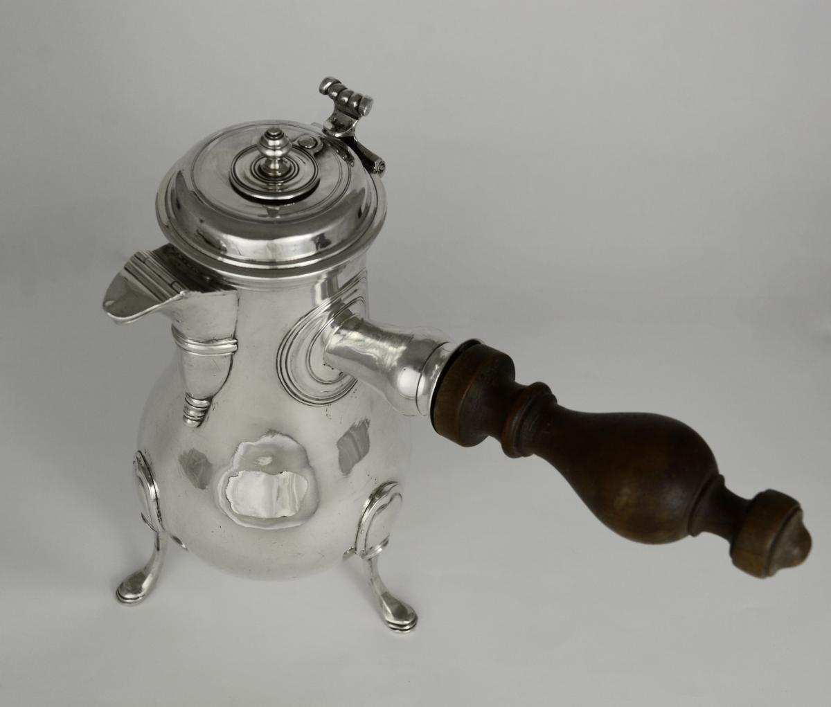 Chocolatière Coffee Pot In Silver 18th Century France-photo-2