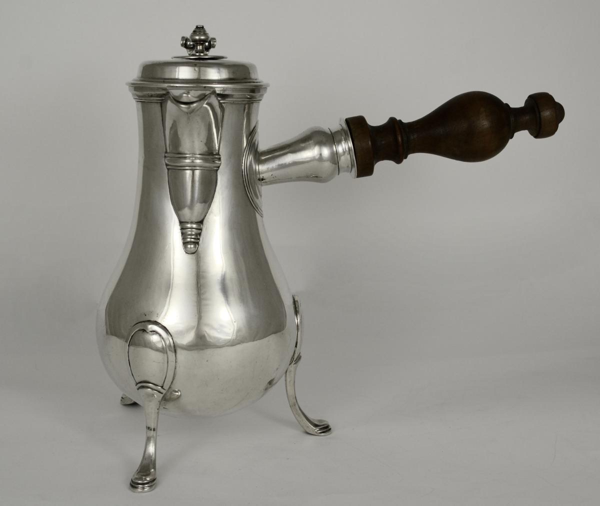 Chocolatière Coffee Pot In Silver 18th Century France-photo-3