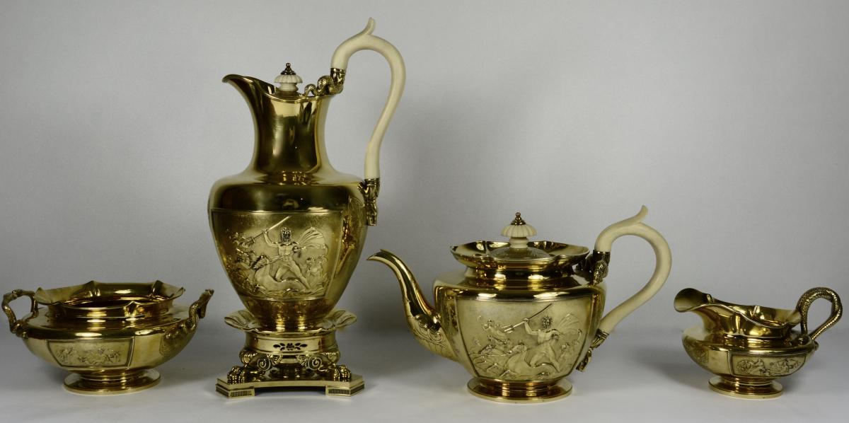 John Bridge Goldsmith, Tea And Coffee Set In Vermeil London 1827