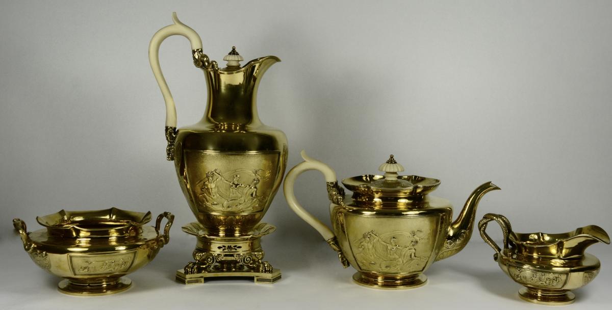 John Bridge Goldsmith, Tea And Coffee Set In Vermeil London 1827-photo-2