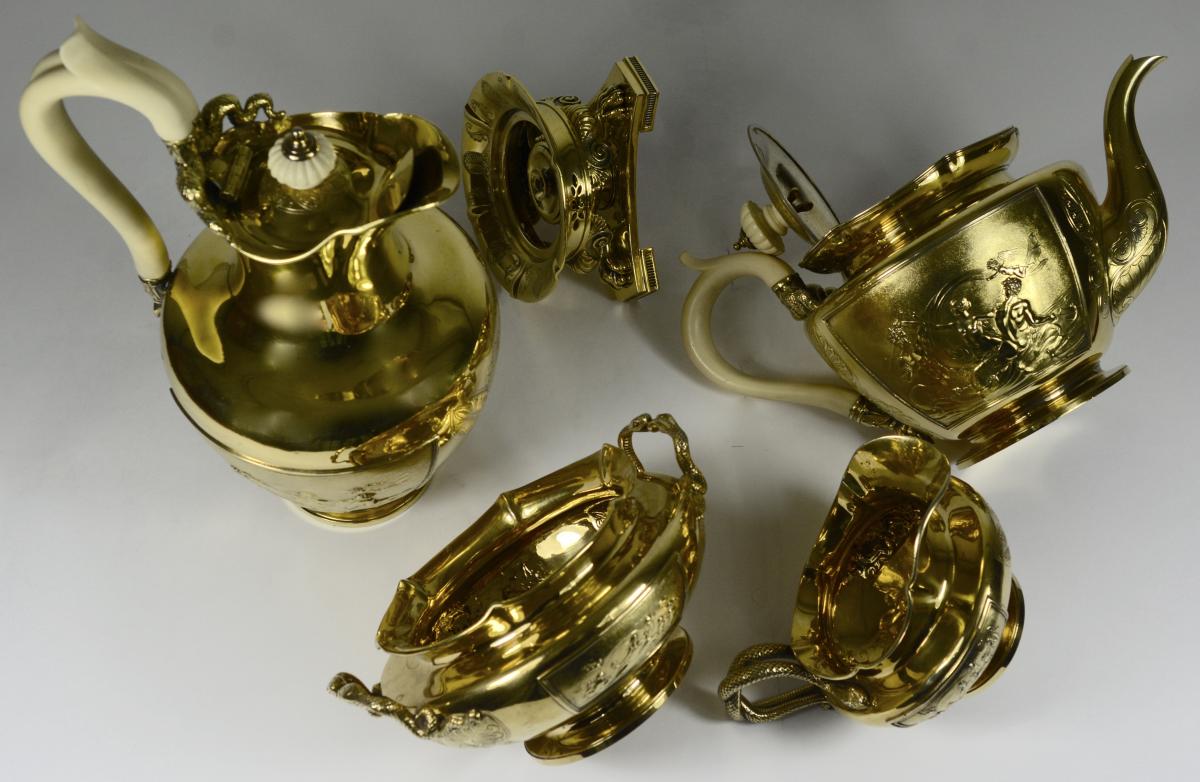 John Bridge Goldsmith, Tea And Coffee Set In Vermeil London 1827-photo-4