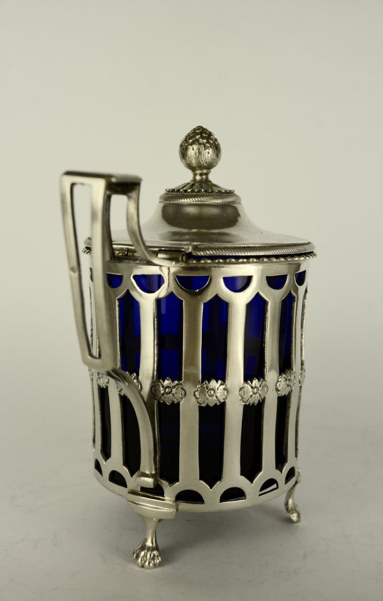 Moutardier En Argent Et Cristal Bleu, France  1789-photo-2