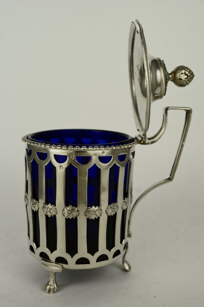 Moutardier En Argent Et Cristal Bleu, France  1789-photo-4