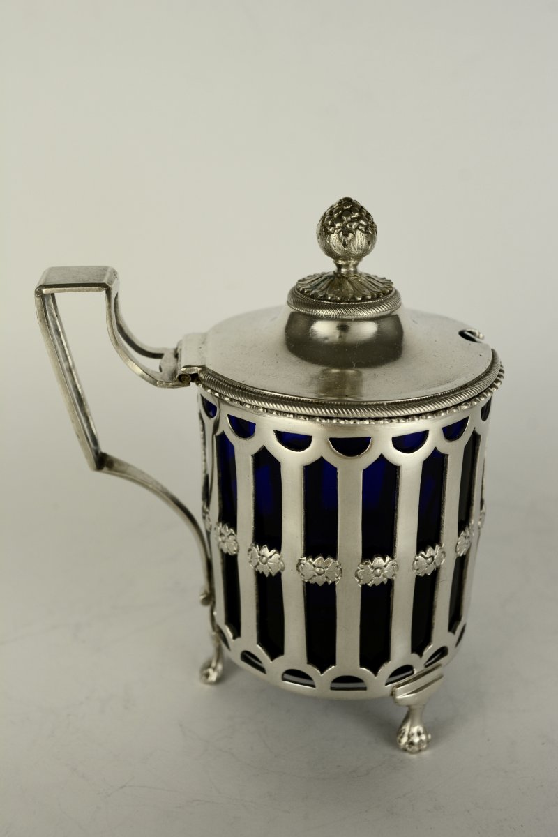 Moutardier En Argent Et Cristal Bleu, France  1789