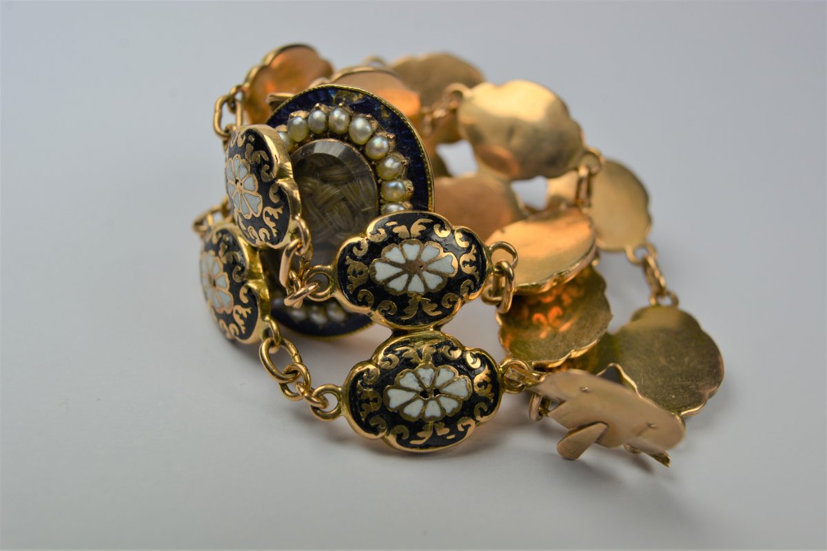 18k Gold Bracelet And Email Start XIX Century-photo-3