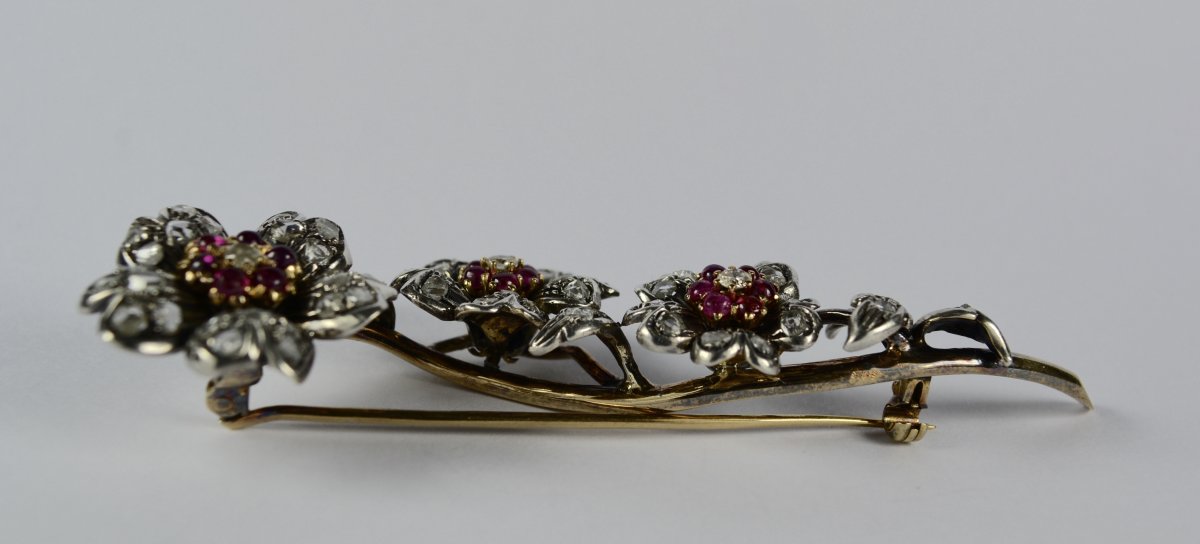 Broche En Or Et Argent, Rubis, Diamants  XIXe siècle -photo-3