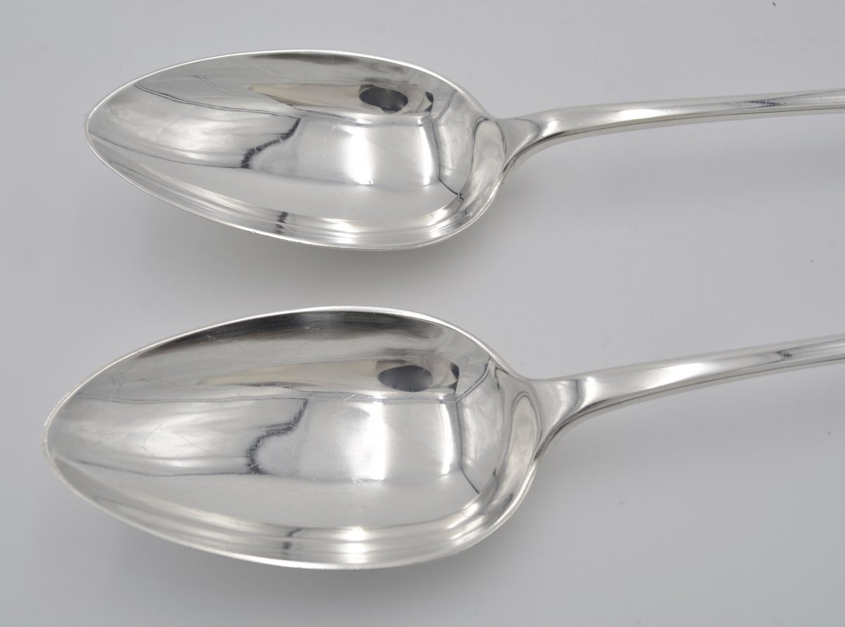 Pair Of Spoons In English Silver Ragout, London 1924-photo-1