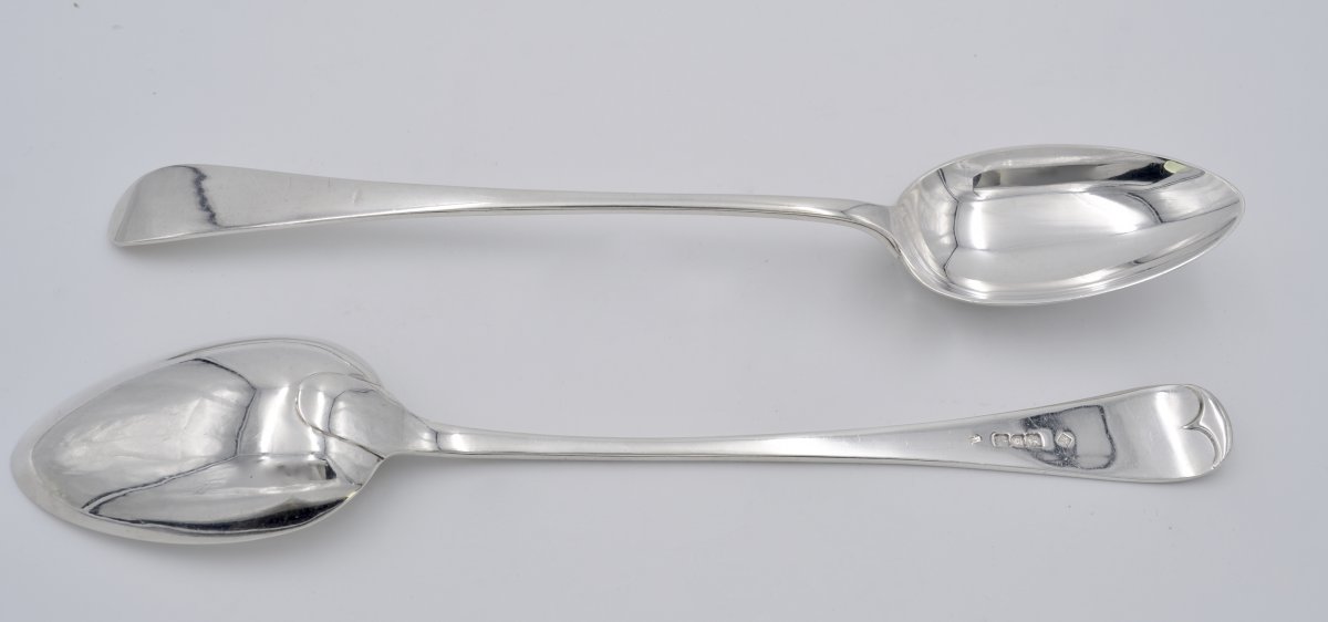 Pair Of Spoons In English Silver Ragout, London 1924-photo-2