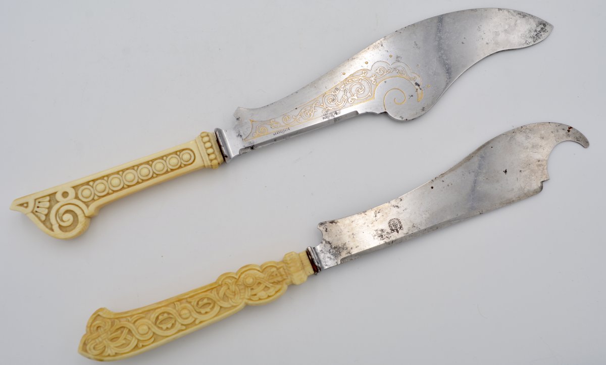 Russia XIX Century. Two Knives To Serve Fish, Steel And Ivory.