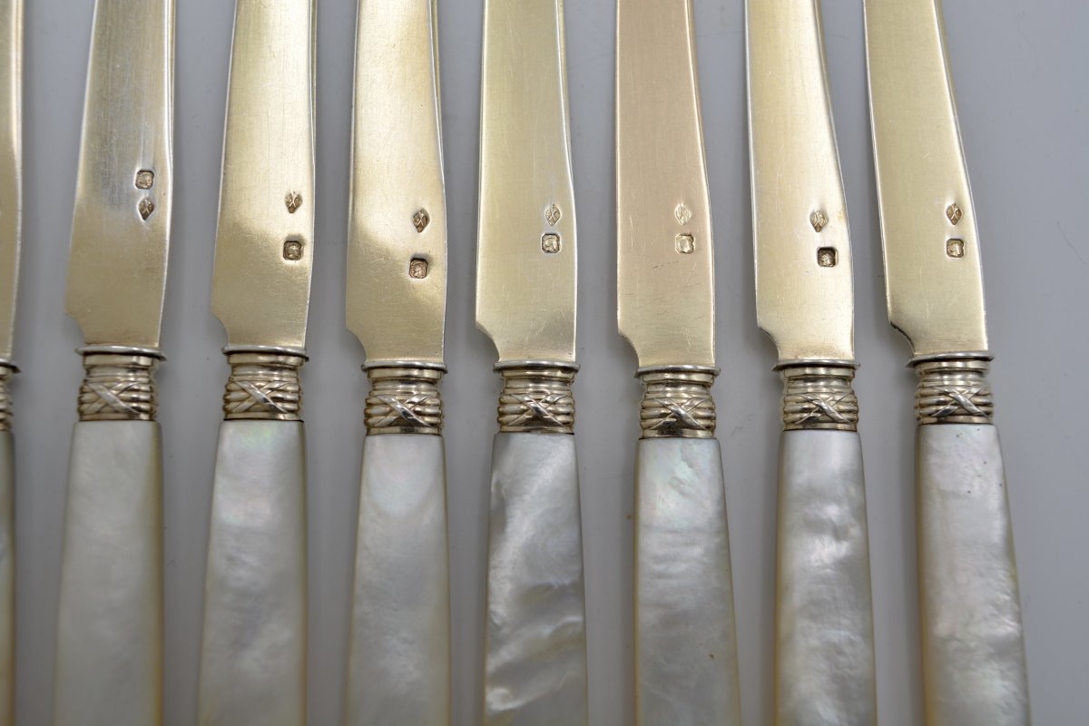 Fruit Knives In Silver And Mother Of Pearl, France Circa 1900-photo-4