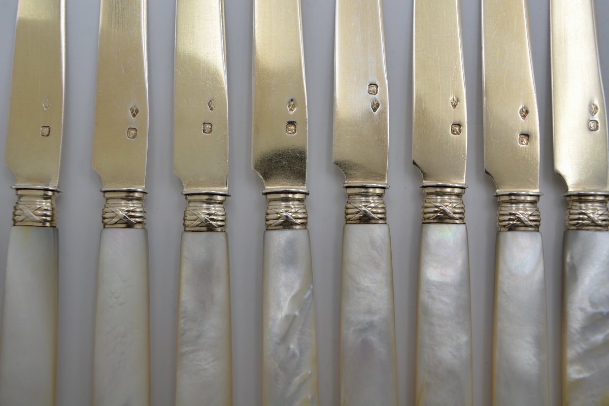 Fruit Knives In Silver And Mother Of Pearl, France Circa 1900-photo-1