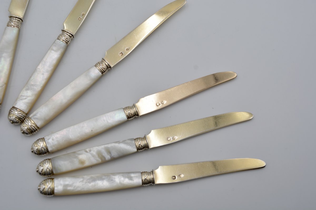 Fruit Knives In Silver And Mother Of Pearl, France Circa 1900-photo-4