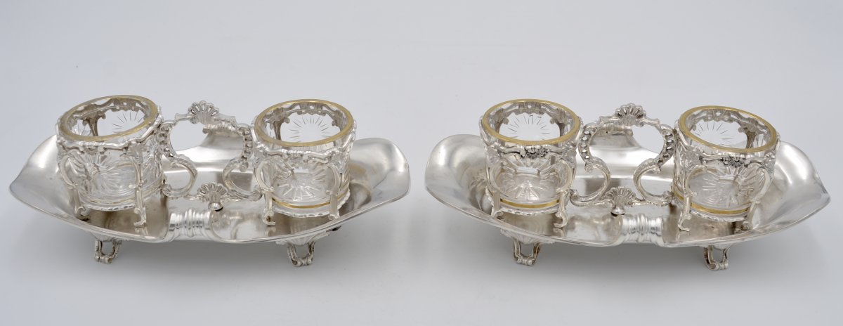 Pair Of Double Salt Shakers In Silver And Crystal France 1850-photo-3