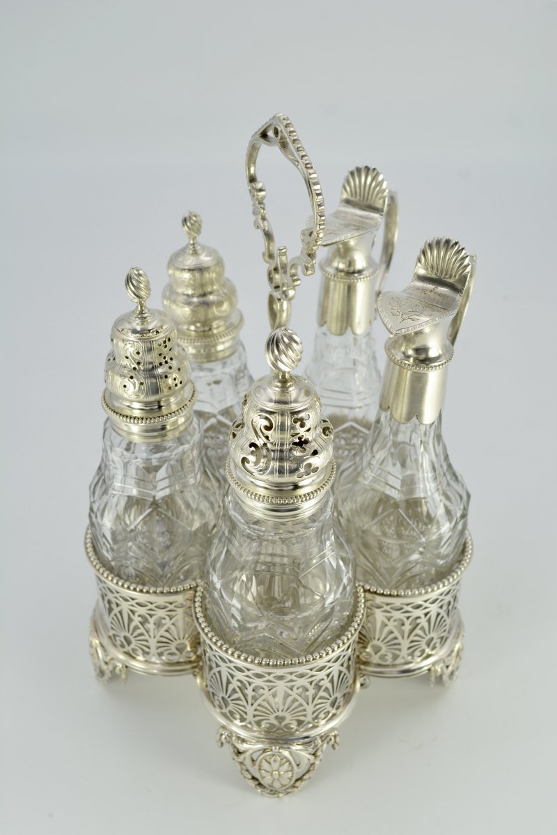 Service à Condiments En Argent Et Cristal, Londres Vers 1777 -photo-3