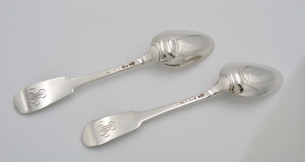 Pair Of Silver Spoons, Grenoble Around 1884-1889