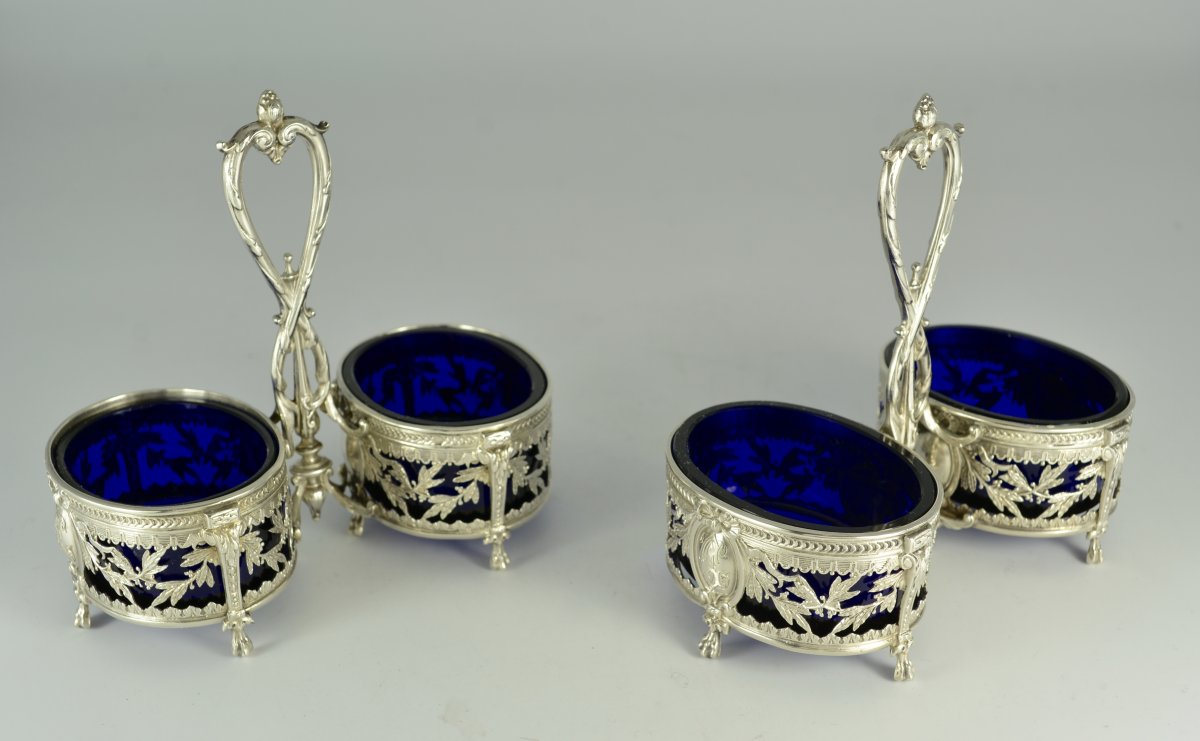 Pair Of Double Salt Shakers In Silver, France Nineteenth Century-photo-3